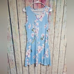 Floral Sleeveless Blue Dress